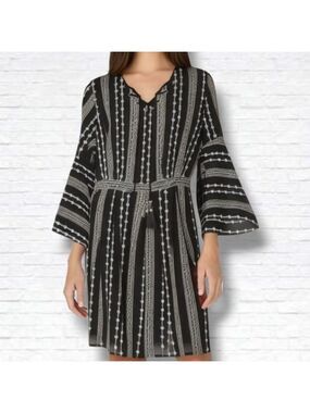 Vero Moda Black and White Embroidered Bell Sleeve Short Romper Size M